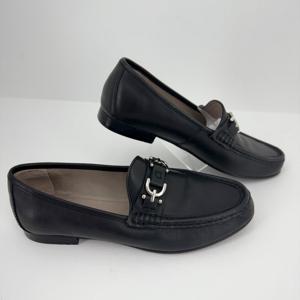 Donald Pliner Womens Black Leather Bit Loafers Silver Hardware Size 9.5 Wide - Picture 3 of 11